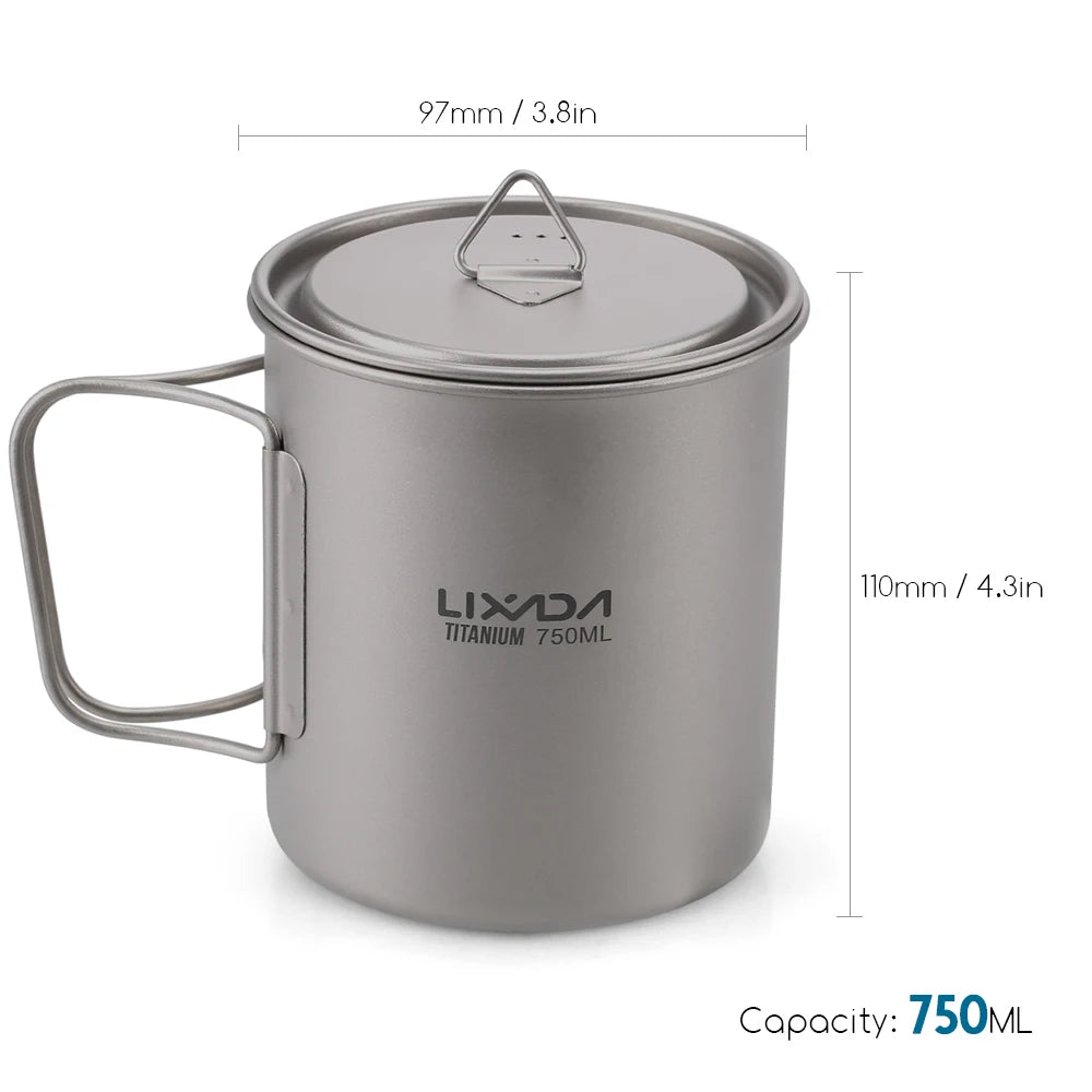 Taza de agua ultraligera de titanio Lixada con asa plegable, portátil para exteriores, camping, picnic, 300 ml/350 ml/550 ml/650 ml