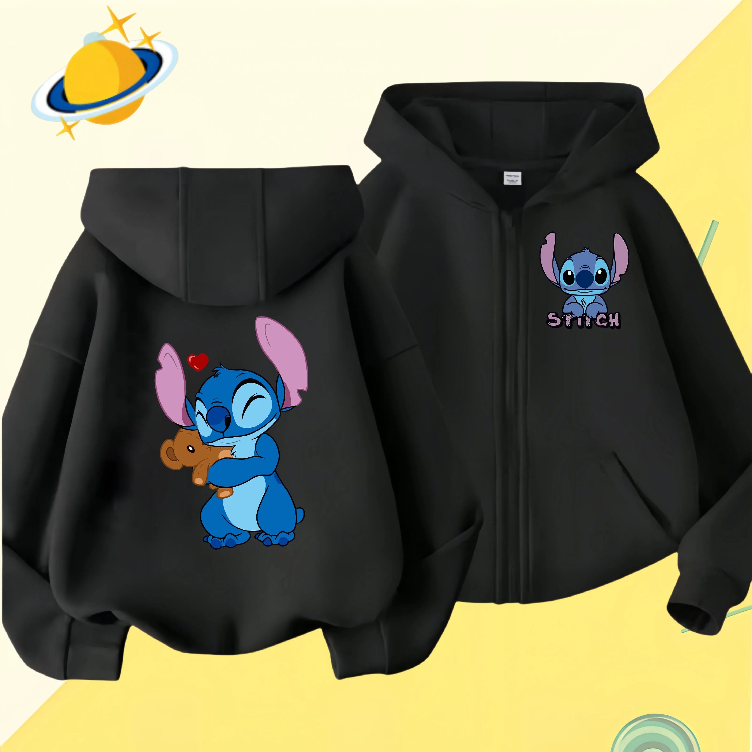 2024 Disney Stitch zipper coat Cartoon Jacket Girls Coat Spring Autumn Children Outerwear Kids Casual Jackets Costume 2-7 Years