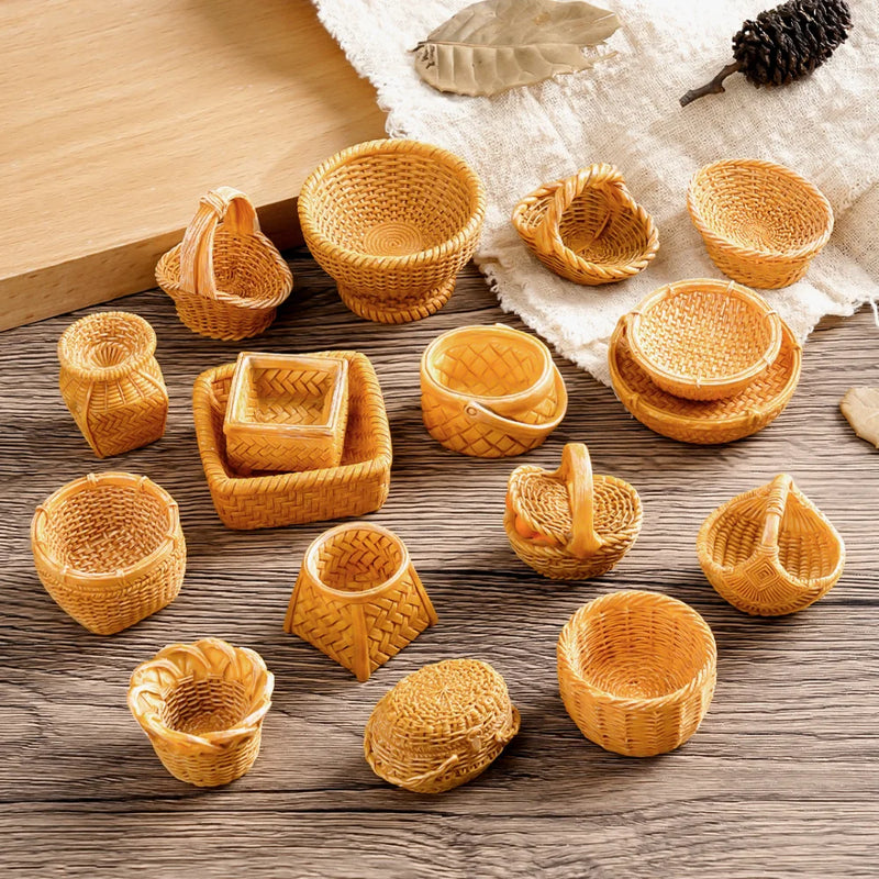 1pc Mini Simulated Rattan Basket Model DIY Creative Dollhouse Dessert Shop Food Vegetable Ornaments Craft Kitchen Decoration