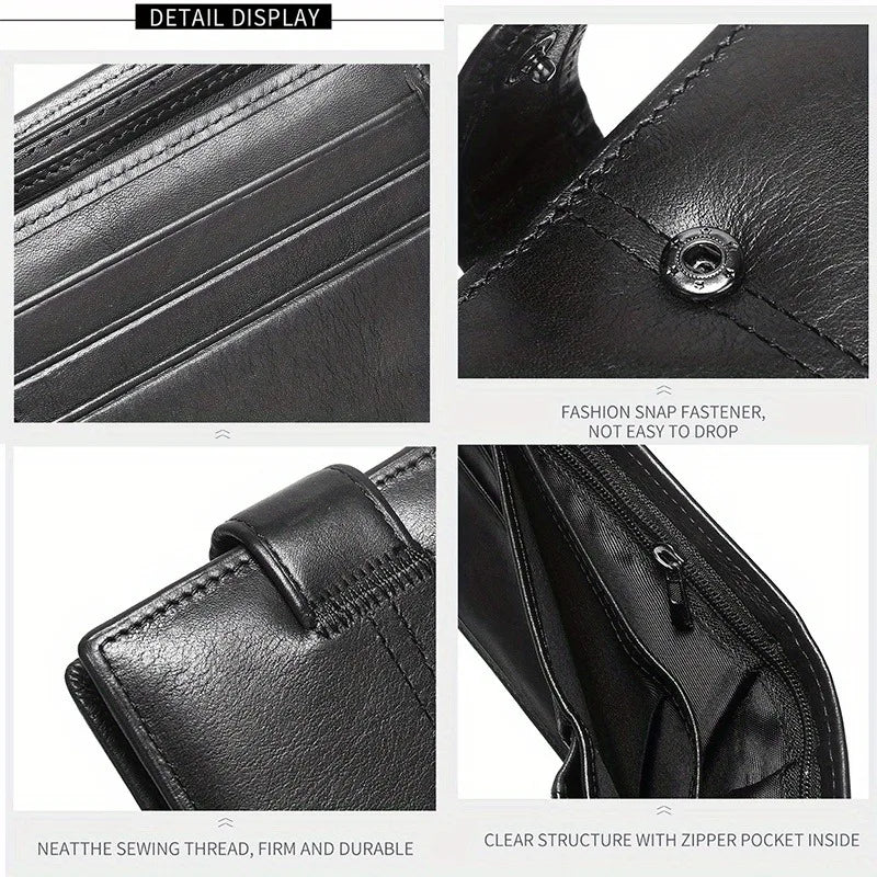 Men's Genuine Leather Wallet, Anti-Theft RFID Brush, Anti-Magnetic, Short Coin Purse, Large Capacity, Multi-Slot Buckle Wallet