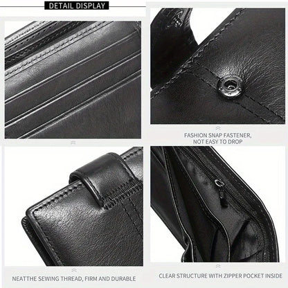 Men's Genuine Leather Wallet, Rfid Anti-Theft Brush, Anti-Magnetic, Short Coin Purse, Large Capacity, Multi-Slot Buckle Wallet