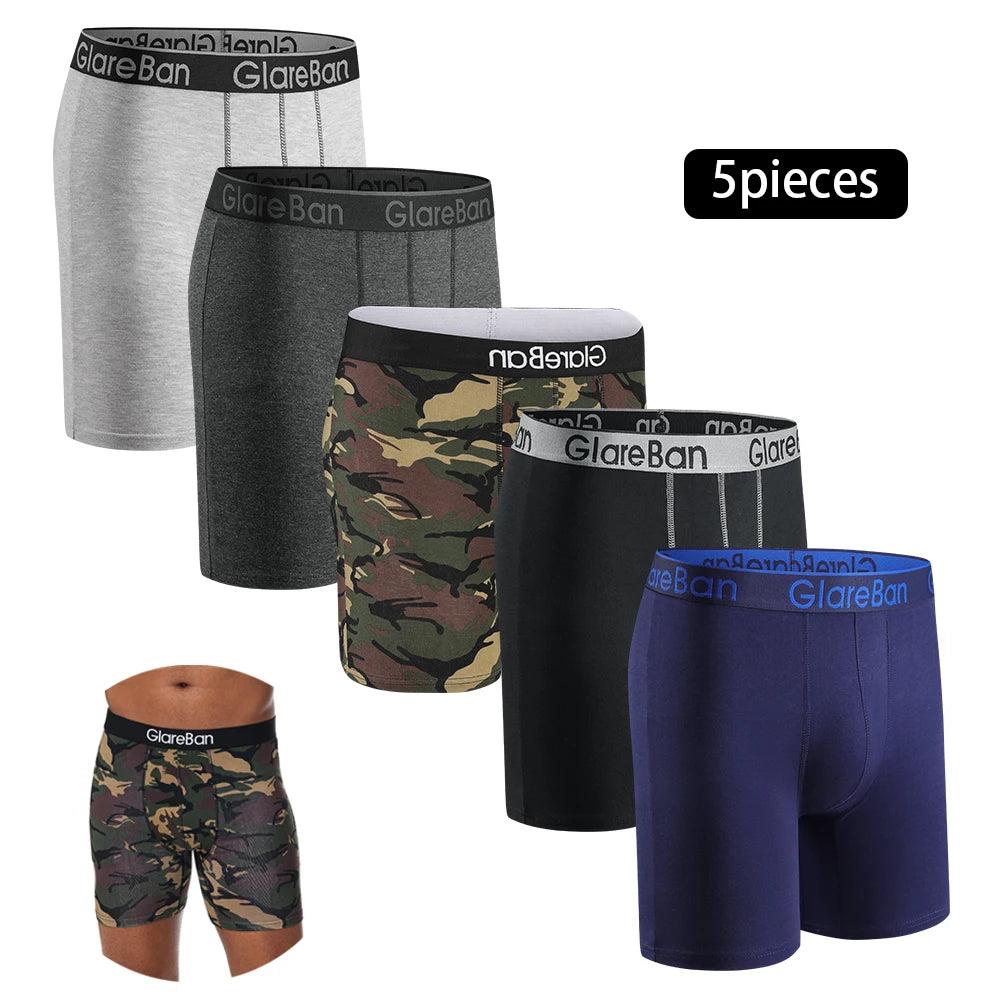 5pcs Set Mid-Long Cotton Boxer Shorts Men Underwear Male Underpants for Men Homme Boxershorts Slips Soft Panties Brand Briefs