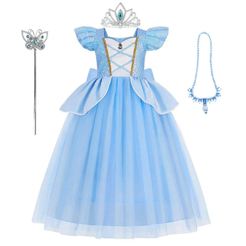 Disney Deluxe Elegant Cinderella Princess Ball Gown Fancy Birthday Cinderella Party Dress Vestidos Costume Play Carnival Apparel