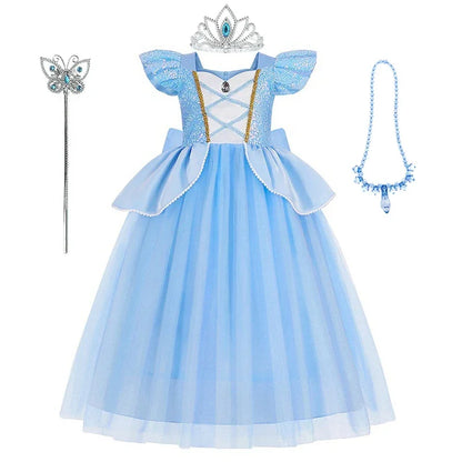Disney Deluxe Elegant Cinderella Princess Ball Gown Fancy Birthday Cinderella Party Dress Vestidos Costume Play Carnival Apparel