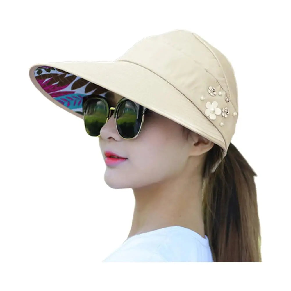 Fashion Women's Ladies Summer Vacation Wide Brim Foldable Sun Hat Anti-UV Beach Visor Caps Casual Hats