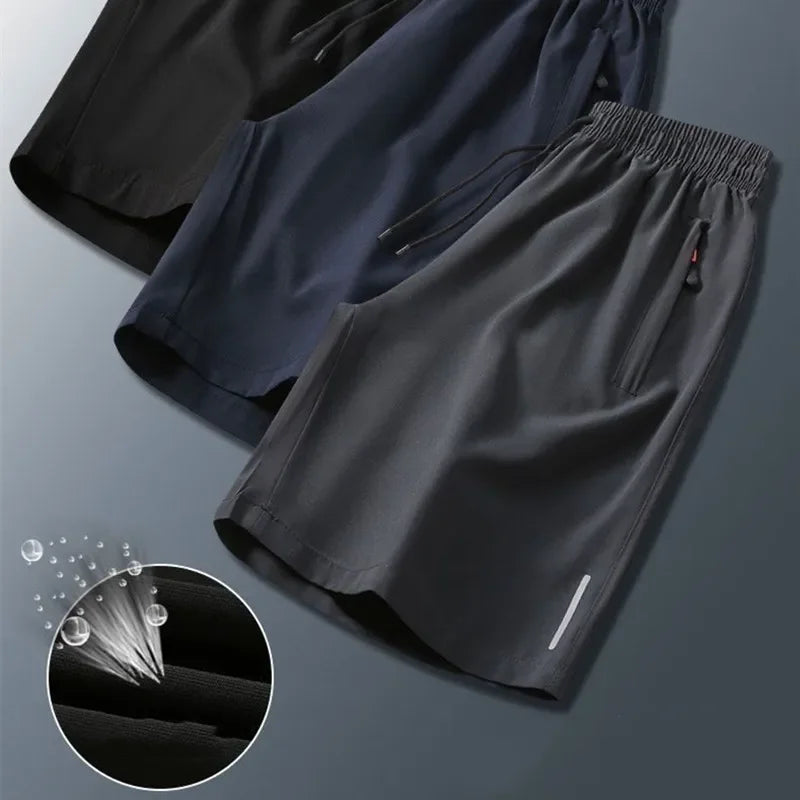 Verão dos homens shorts de seda gelo correndo ginásio esporte shorts secagem rápida respirável praia calça curta fitness jogging legal casual roupas esportivas