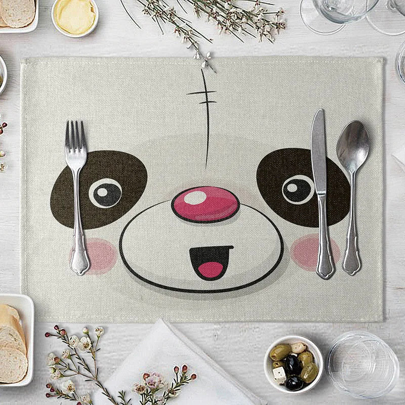 40X30cm Animal Cotton Linen Table Mat Cartoon Pig Bear Fox Frog Pattern Placemats For Children Kids Kitchen Dining Place Mats