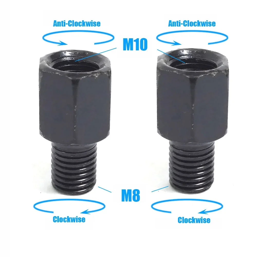 Pair Black Motorcycle Mirror Adapters M10 10MM M8 8MM Rearview Mirrors Conversion Bolt Clockwise Anti-clock Right Left Thread