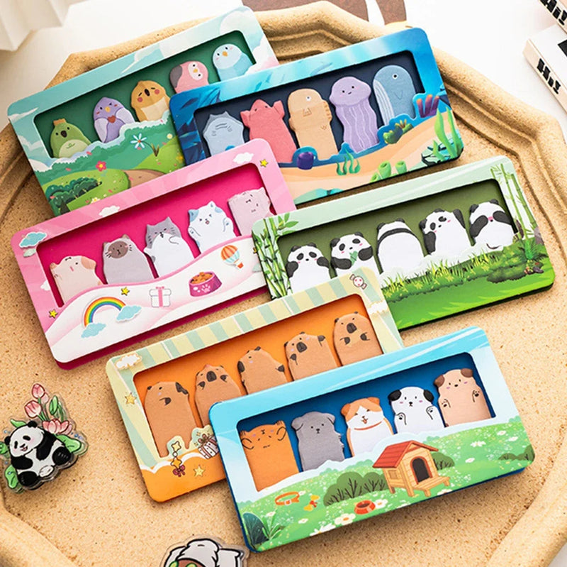 150 Sheets/set Cartoon Animals Sticky Notes Classified Indexing Stickers Bookmarks Notepads Stationery