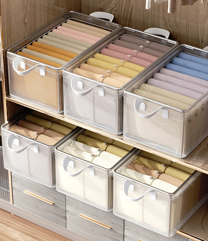 Cesta de almacenamiento transparente de PVC para ropa interior, caja de almacenamiento con marco de acero inoxidable, organizador de armario, caja de tela impermeable