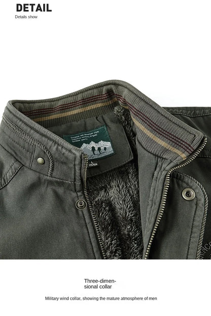 Vintage Thick Wool Parka Men's New 2024 Winter Washed Cotton Fleece-lined Warm Work Jacket Outdoor Camping Hunting Velvet Coats