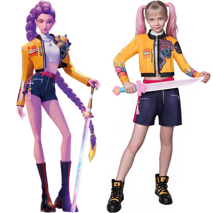 Rumi Costume Kids KPop Demon Hunter Cosplay Stage Performance Clothing Halloween Carnival Party Suit Wig Mask Balloon Sword Free