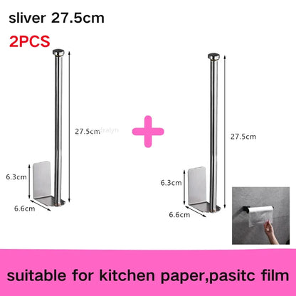 Stainless Steel Paper Towel Holder Self Adhesive Toilet Roll Paper Holder No Punching Kitchen Bathroom Length Storage Rack