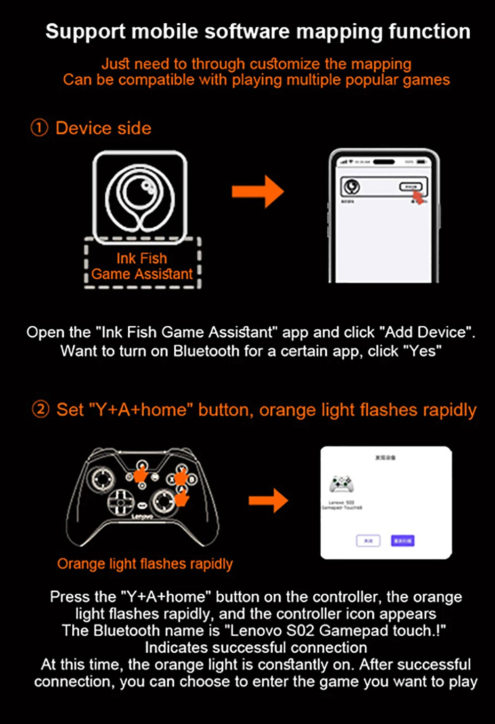 Lenovo S02 Wireless Bluetooth Gaming Controller, Dual Hall Trigger Wireless Gamepad, For Switch, PC, Android, IOS, TV