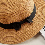 COKPanama Simple Summer Beach Sun Protection Bowknot French-Style Small Hat, Women's Casual Flat-Brimmed Straw Hat with Bow