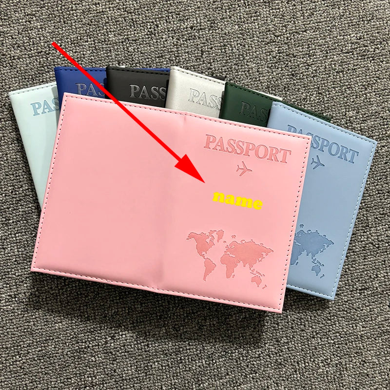 Funda de pasaporte personalizada con nombre en color dorado, billetera de viaje para hombre y mujer, porta pasaporte personalizable con nombre, tarjetero de presentación