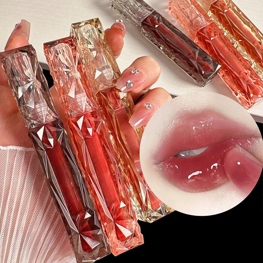 Brillo de labios de larga duración, hidratante, fácil de teñir, resistente al agua, efecto espejo, cristal de agua, brillo de labios, color transparente, cosméticos