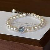 925 Sterling Silver Pearl Bracelet for Women, French Bracelets, Blue Crystal, Wedding Party Jewelry, Luxury Designer, Fashion 