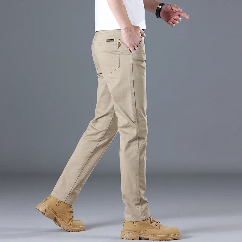 Men's High Quality Pure Cotton Classic Solid Color Casual Pants Business Stretch Slim Straight Brand Trousers Male Autumn New