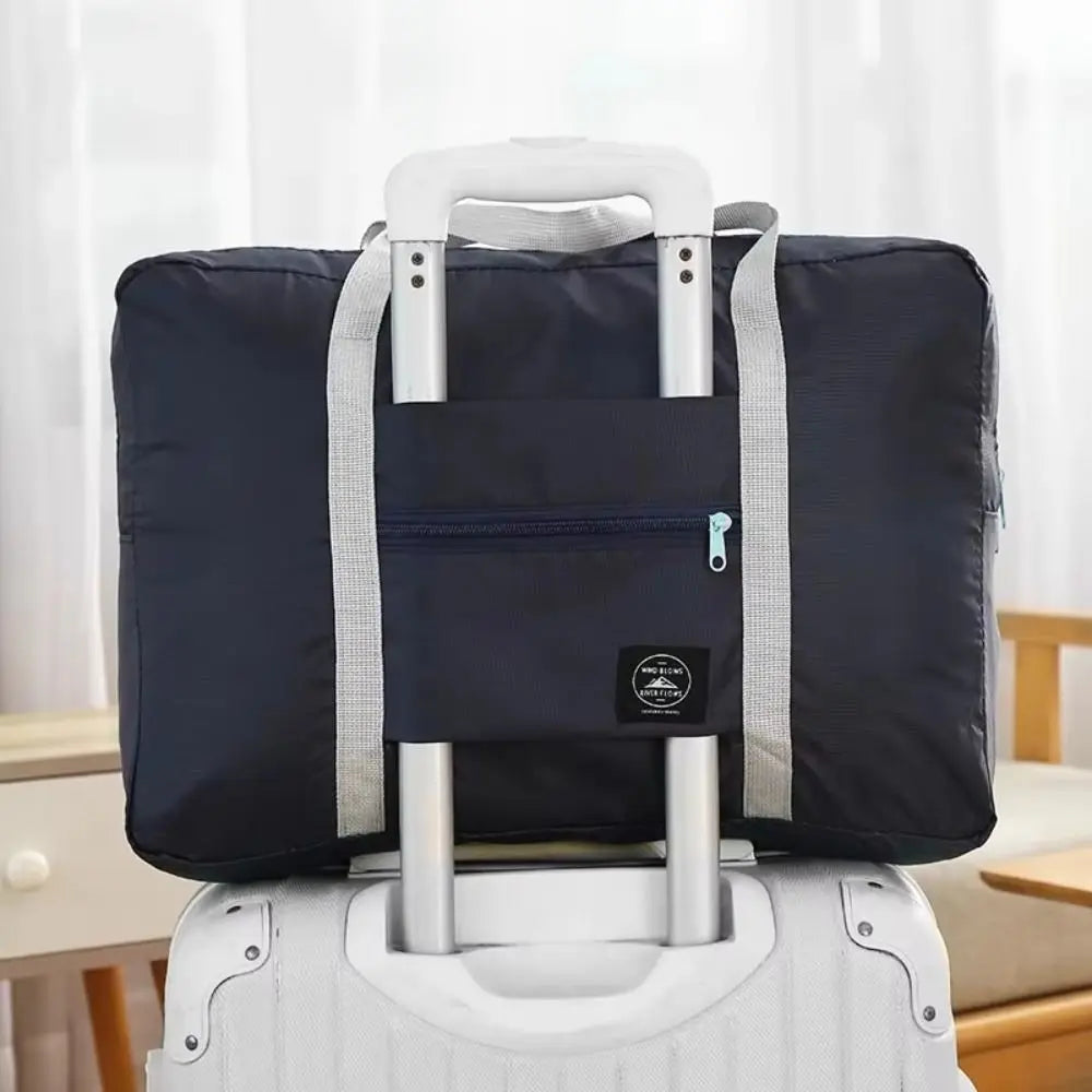 New Polyester Travel Handbag Large Capacity Waterproof Duffle Bag Solid Color Foldable Hand Luggage Shoulder Bag Women&Men