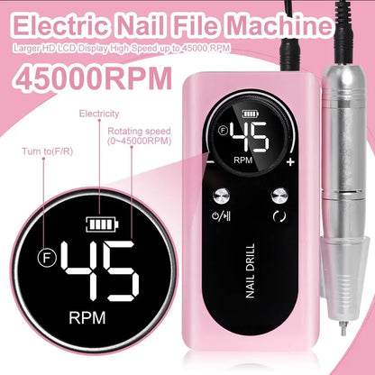 2024 Original 45000RPM Rechargeable Nail Drill Machine with LCD Low Noise Professional Nail Polish Sander Nails Accessories Set