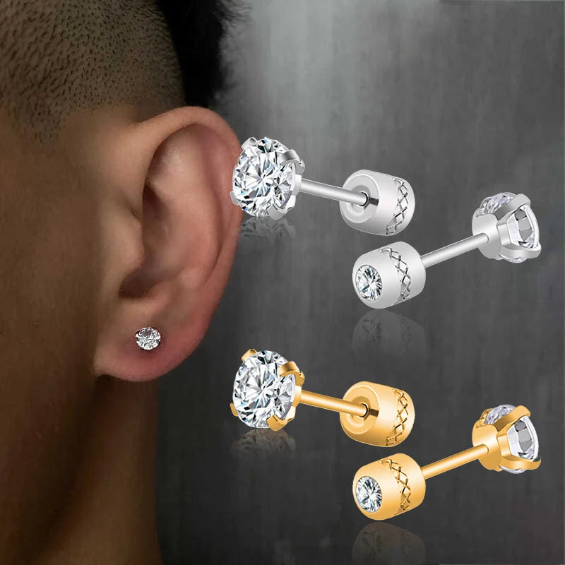 Stainless Steel Crystal Earrings for Men and Women, Non-Fading Earrings, Jewelry, 1 Pair