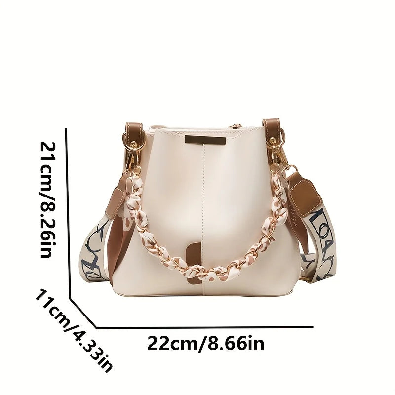 New Fashion Women's Shoulder Bag Large Capacity Ribbon Chain Bucket Bag Crossbody Bag for Daily Commuting