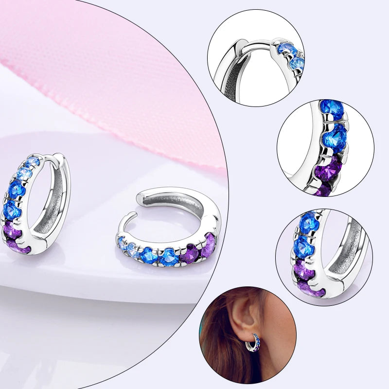 925 Sterling Silver Hypoallergenic Hoops Earrings com zircônia, jóias elegantes para mulheres e meninas, alta qualidade