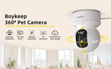 Boykeep 2K Pet Dog Camera with Phone App, 5G/2.4GHz WiFi Indoor Security Baby Camera, 360° Pan & Tilt, 2-Way Audio, Night Vision