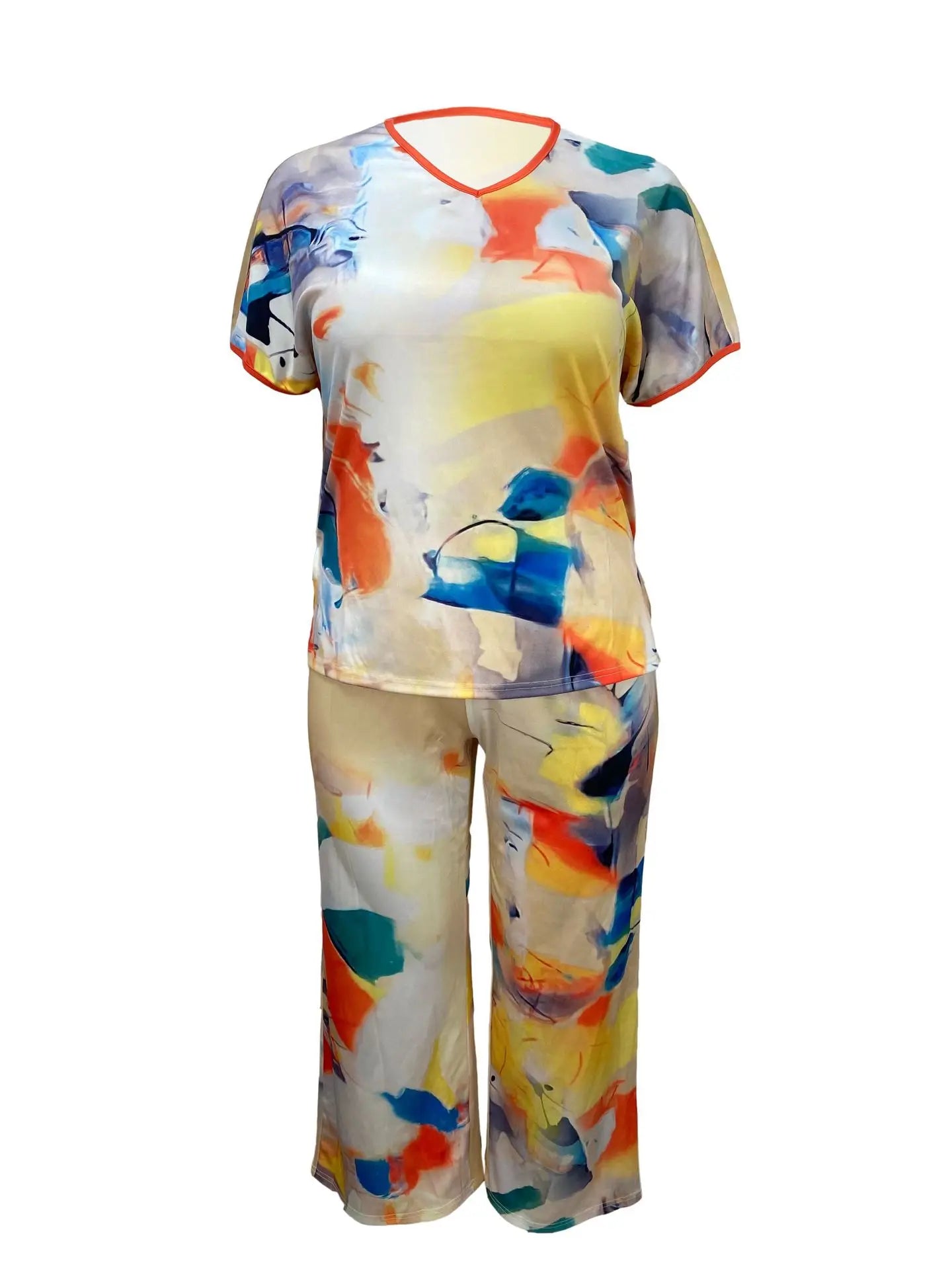 2 Piece Women Sets 2024 New Arrival Plus Size Summer Matching Sets Print Two Pieces Sets Top Pants Suits Outfits Clothing