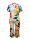 2 Piece Women Sets 2024 New Arrival Plus Size Summer Matching Sets Print Two Pieces Sets Top Pants Suits Outfits Clothing