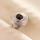 1pc Boho Turquoise Ring Stainless Steel Black Stone Silver Color Adjustable Ring Women Ethnic Ring Bohemian Jewelry Gift No Fade