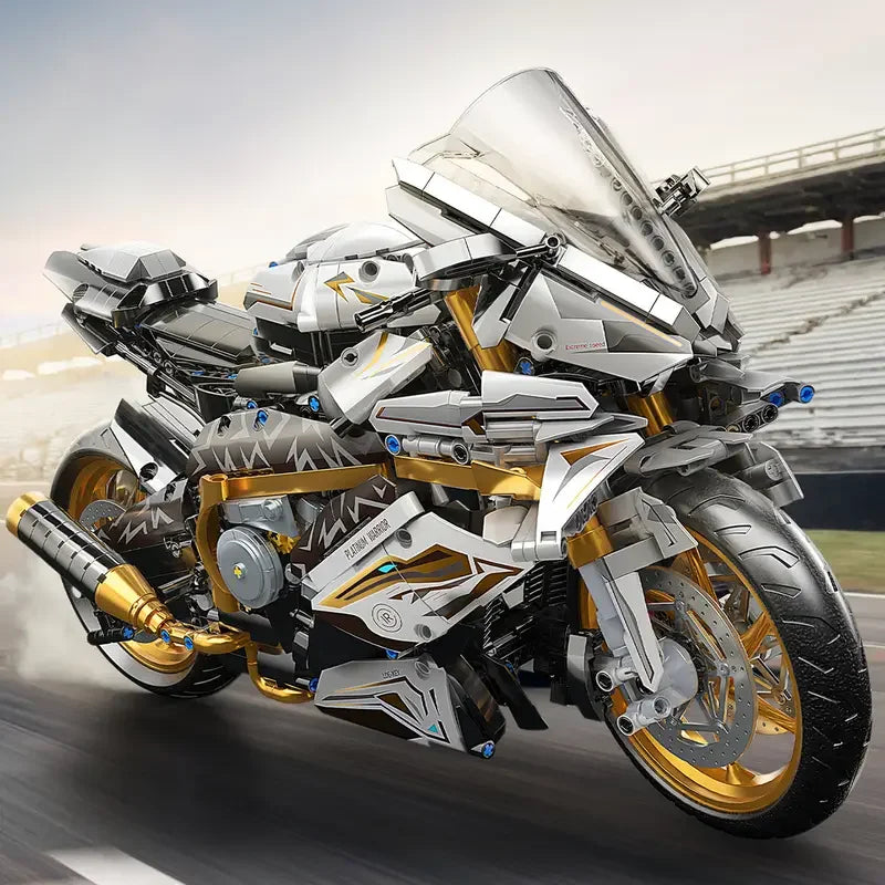 2431 Pieces of White Gold Motorcycle Building Blocks, Easy to Assemble for Ages 14 and Up, Perfect Gift for Birthdays, Christmas, Halloween and New Year Parties