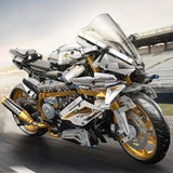 2431 Pieces of White Gold Motorcycle Building Blocks, Easy to Assemble for Ages 14 and Up, Perfect Gift for Birthdays, Christmas, Halloween and New Year Parties