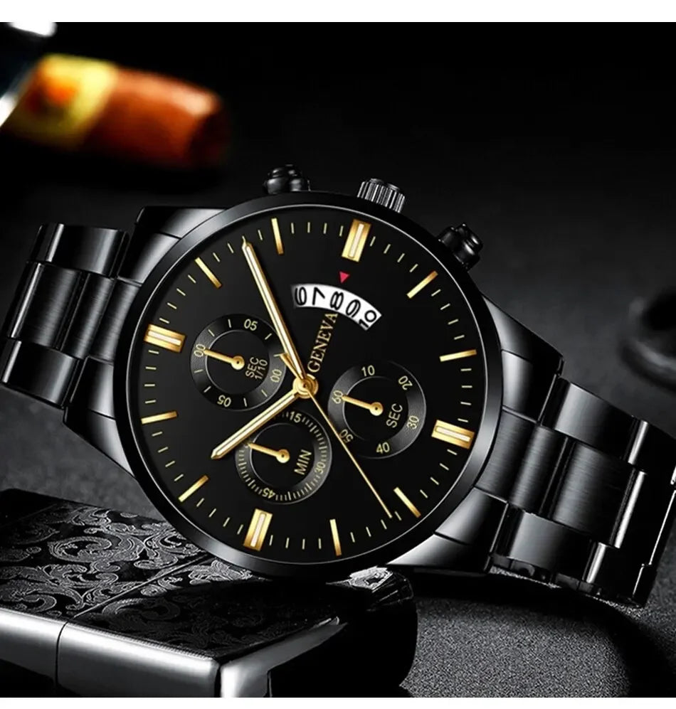 Fashion Men Stainless Steel Watch Luxury Calendar Quartz Wristwatch Men's Business Watches for Men Clock Montre Homme