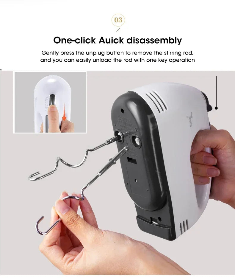 Household Electric Mixer Handheld Kitchen Food Mixer Multifunctional Adjustable 7-speed Egg Cream Dough Bread Mixer Grinder
