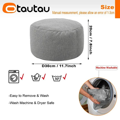 OTAUTAU Linen Bean Bag Chair with Filling Beanbag Pouf Ottoman Footstool Tatami Round Stool Futon Puff Relax Lounge Furniture