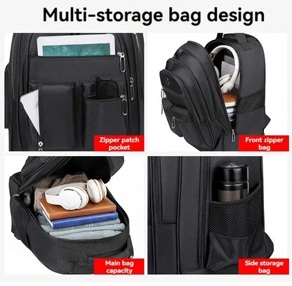 Large Capacity Travel Backpack With Wheels, Multi Layer Trolley Luggage Bag, Multifunctional Weekender Overnight Bag Rucksack