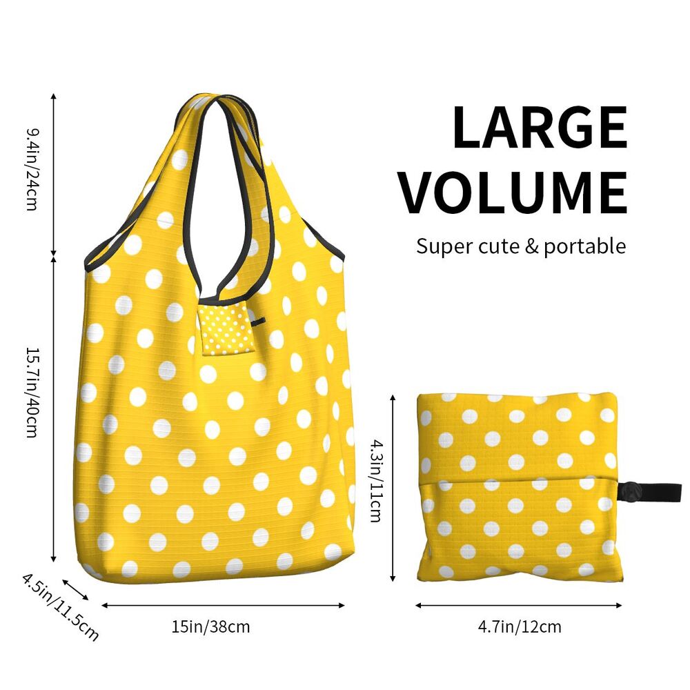Custom Recycling Classic Black And White Polka Dot Shopping Bag Women Tote Bag Portable Grocery Shopper Bags