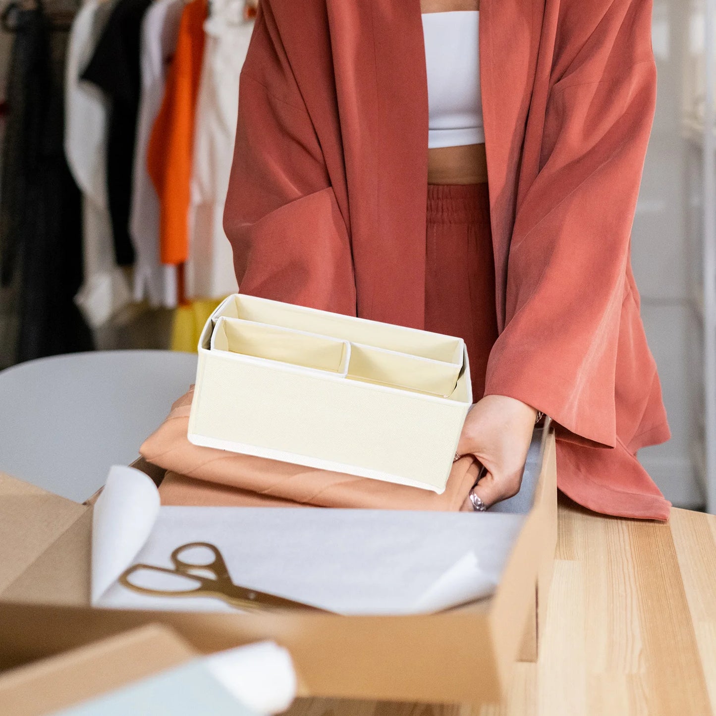 Caja de almacenamiento de 12 piezas para ropa interior, calcetines de bebé, organizador de cajones beige, divisor para decoración de guardería, divisores de tela no tejida para cambiador.