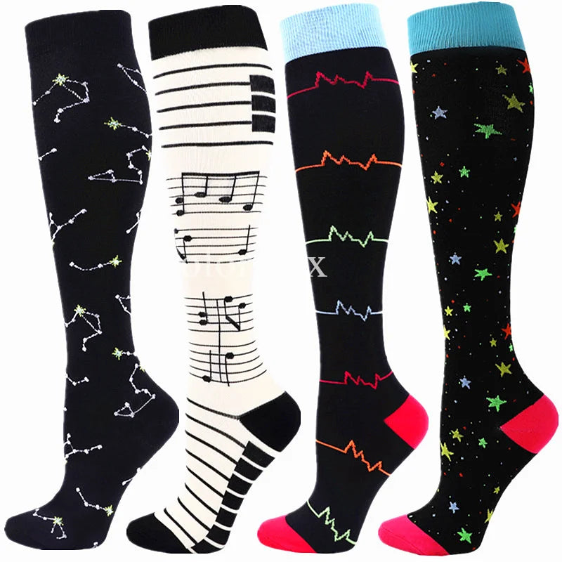 4 Pairs/Pack Compression Socks High Sports Socks for Women Men Running Hiking Edema Diabetes Varicose Veins Socks 20-30mmHg