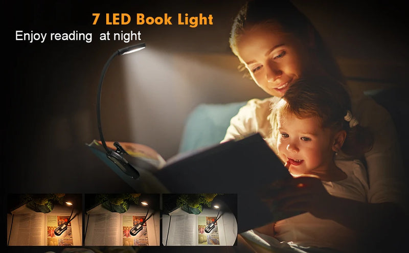 Rechargeable Book Reading Light Lamp, LED Book Light for Reading in Bed - Eye Caring Adjustable Brightness 3 Color Temperatures