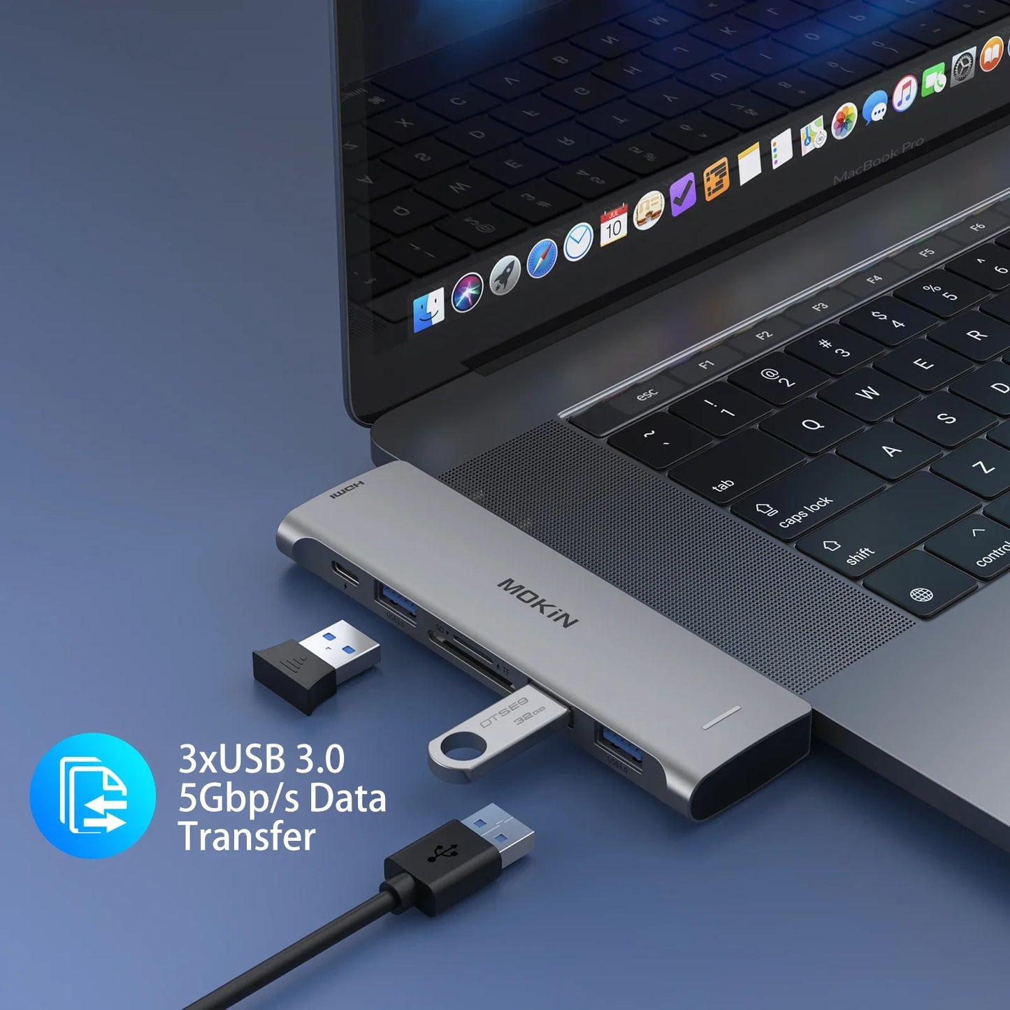 MOKiN USB Type C Hub for MacBook Pro USB Adapter Docking Station Dual USB C to HDMI USB3.0 SD/TF for MacBook Mac Dongle Laptops