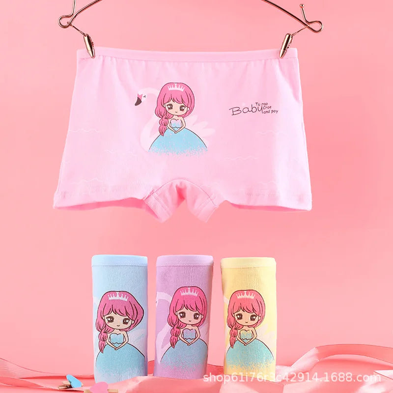 4PCS/Lot Girls Cotton Underwear Toddler Children High Waist Cartoons Boxers 1-9Years Kids Panties Teenagers Underpants