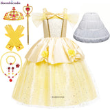 2025 Cosplay Belle Princess Dress Girls Dresses For Beauty and beast Party Clothing Magic stick crown Costume 3-12Y