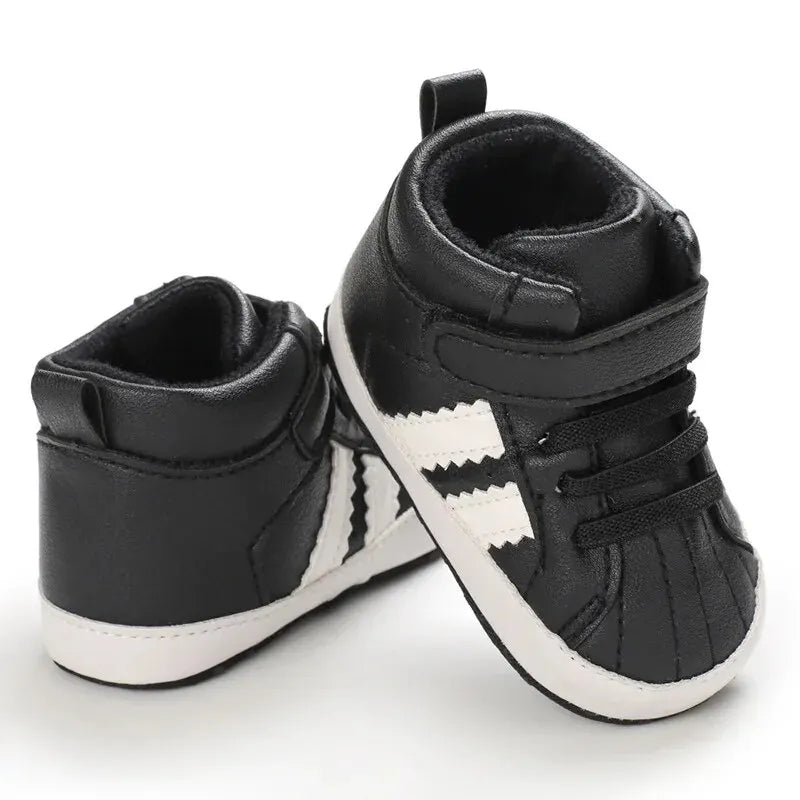 Meckior - Zapatillas altas para bebés, niños y niñas, suela suave antideslizante, zapatos para primeros pasos de cuna, 0-18 meses