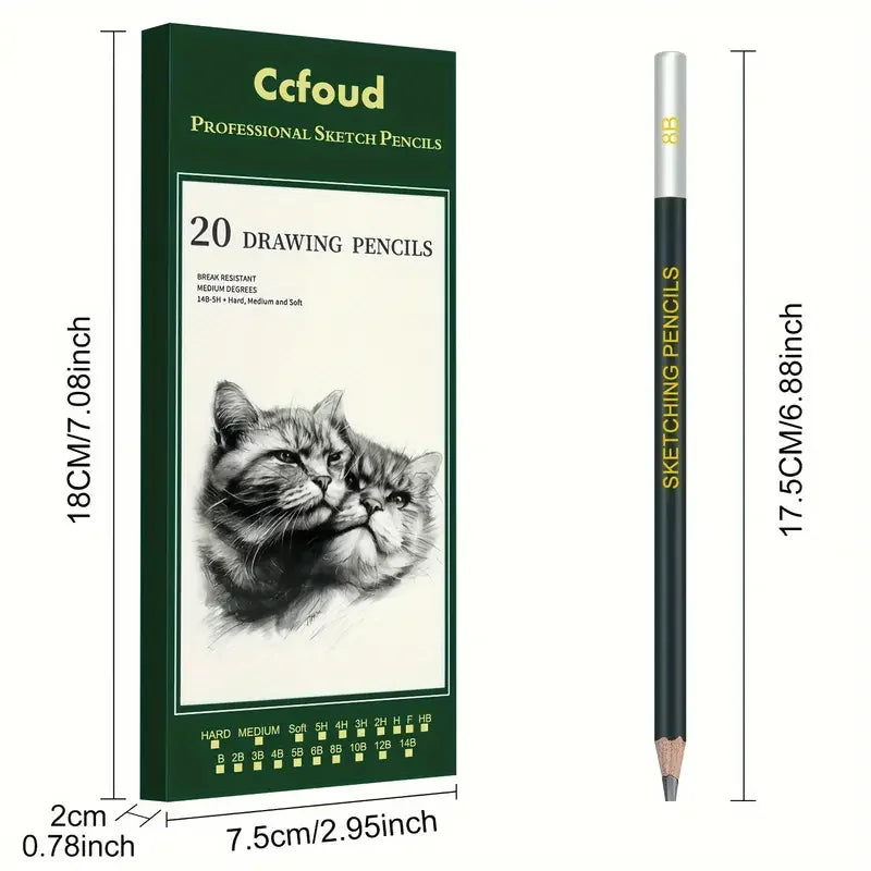 20/54/58/70/144 Drawing And Sketching Kit | Portable Travel Case | Graphite, Charcoal, White Color | Featuring Blending Stump