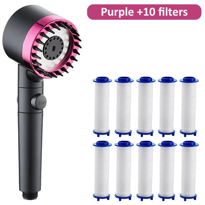 Cabezal de ducha de masaje de alta presión con 4 modos de lluvia, parada de agua con un solo botón y filtro, accesorios de baño. 