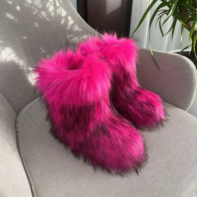 Botas de nieve de mapache para mujer, zapatos de media caña para exteriores, nuevas botas de invierno de una pieza 