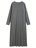 Vestido de talla grande con ribete de volantes, vestido informal de manga larga con cuello redondo, ropa de talla grande para mujer